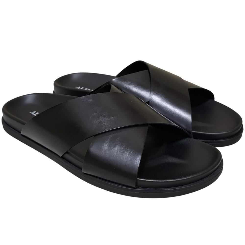 Alfani Men Whitter Cross Strap Slide Sandals Size US 10M Black Faux Leather